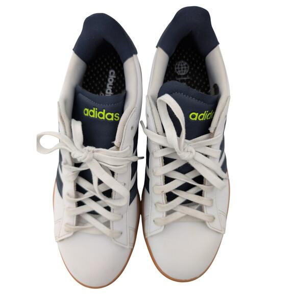 Adidas VL Court 2.0 Mens Leather Skateboard Sneakers White Navy Blue Size 9 - Picture 5 of 7